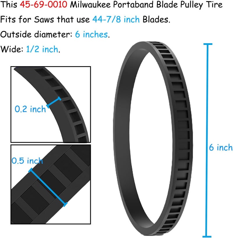 Bleigeeh 6 Pack 45-69-0010 Blade Pulley Tires Replacement Compatible with Milwaukee BandSaw Blades 6230 6232-6 6225 AO2807 6238N 6238-20 2729-20 Portaband Saw Belt - Image 3